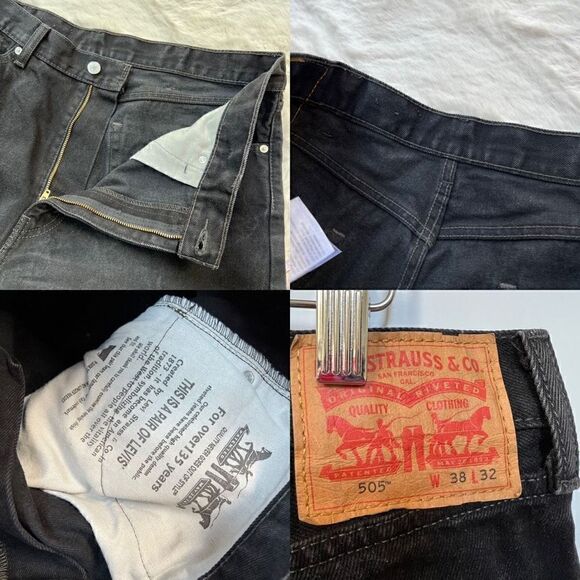 Levi’s 505 Jeans Straight Leg Black Wash Denim Men’s size 38 x 32 - Picture 9 of 11